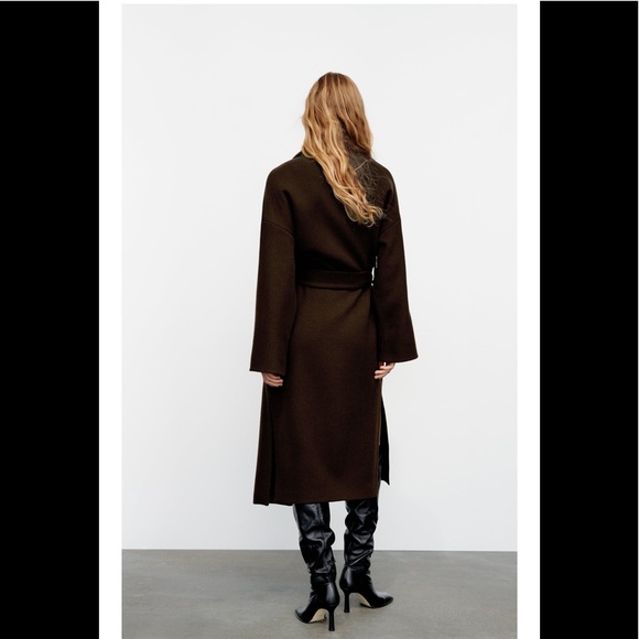 NWT ZARA BELTED WOOL COAT SZ XS WRAP COAT BROWN - Picture 4 of 9
